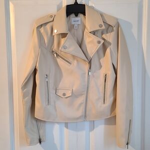 Nine West Faux Leather Moto Biker Jacket Women's Bone Size XS NWT
